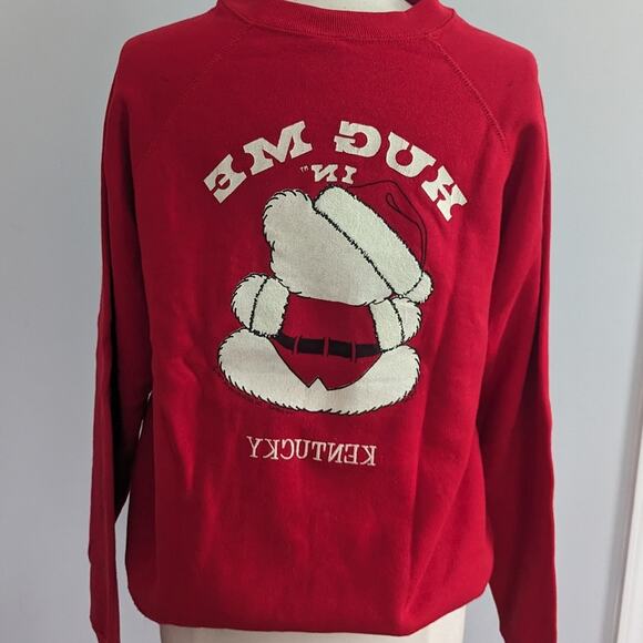 Vintage Unisex Hug Me in Kentucky Teddy Bear Red Sweatshirt XL USA Made - Picture 9 of 10
